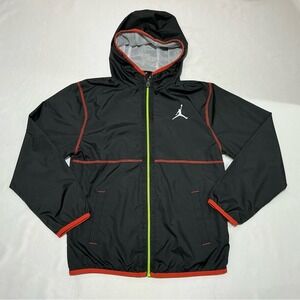 Nike Air Jordan Jacket Windbreaker Boys Large Black Hooded Fill Zip Jumpman